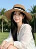 型麦法式平顶草帽女款大头围沙滩度假礼帽大码编织帽送礼 米色米丝带 实拍图