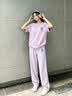 真维斯（Jeanswest）休闲时尚套装女款夏季薄款穿搭2026新款纯棉短袖冰丝阔腿裤两件套 上衣 香芋紫 毛绒小紫花_K+裤子 紫色 毛绒小紫花_K L 实拍图