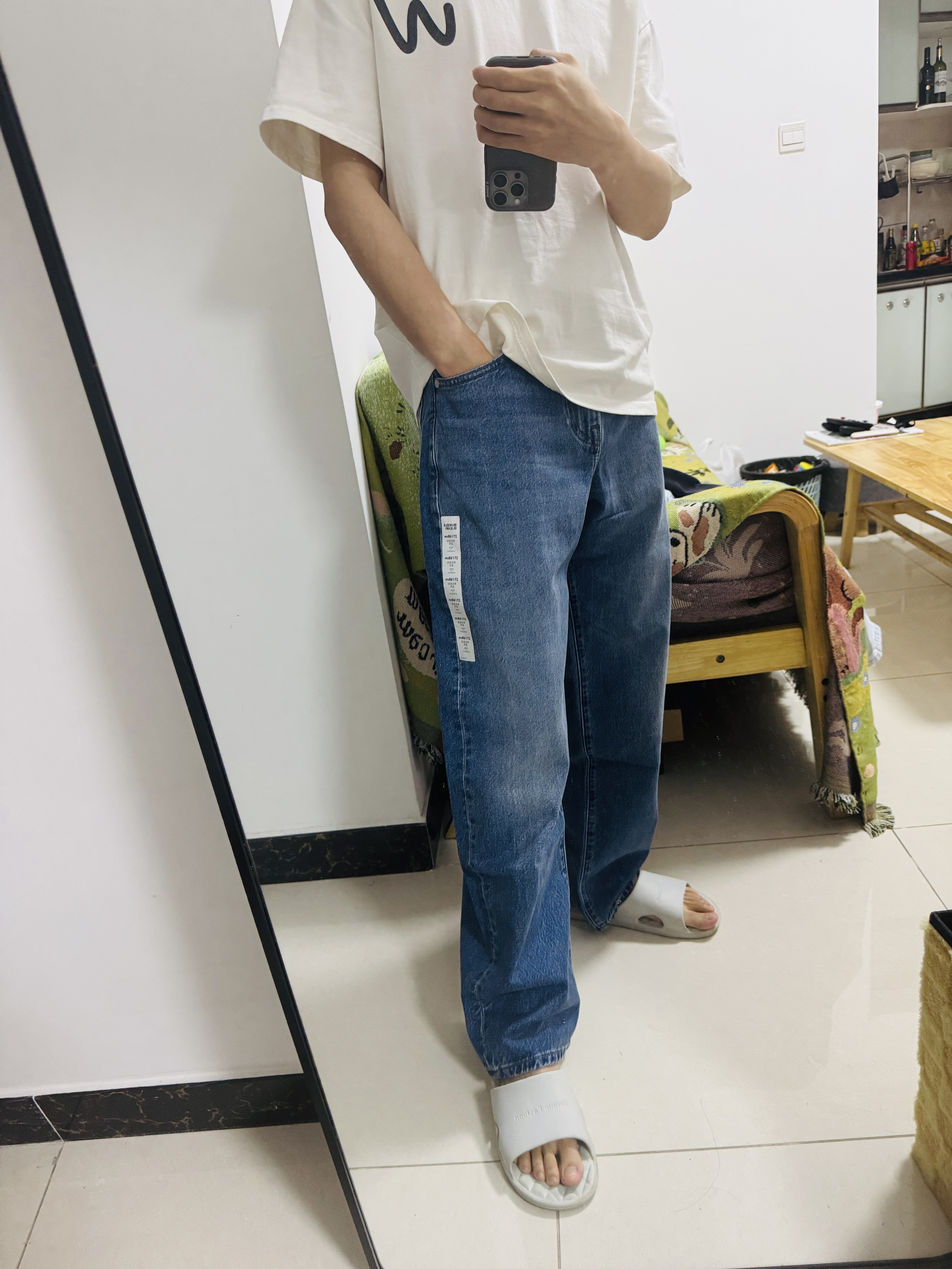 优衣库宽松廓形牛仔裤常规款男装女装丹宁弯刀裤482868 485629 482868/65宝蓝色 27 /160/68A 实拍图
