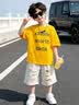 邻家米其童装男童套装夏装帅气短袖两件套新款儿童装宝宝男孩夏季小孩衣服 XT3183（T恤+裤子）-黄色 120 码/身高110-120cm（5-6岁） 实拍图