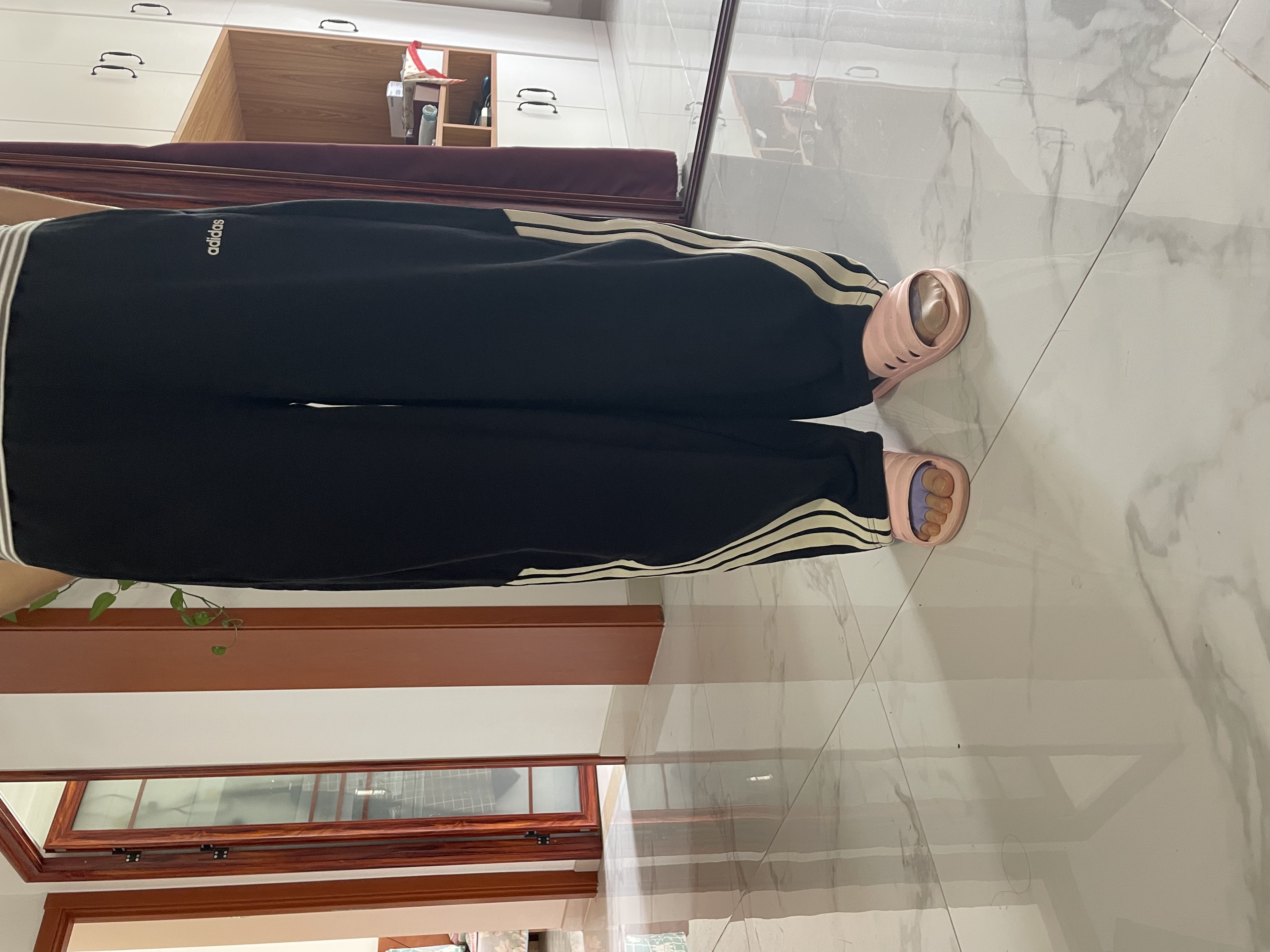 阿迪达斯（adidas）运动裤女宽松阔腿棉质休闲舒适百搭毛圈布香蕉裤 黑 L 实拍图