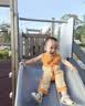 G.duck小黄鸭婴儿衣服爬行服夏季拖地装宝宝爬爬服儿童连体衣擦地板防脏 桔色无袖9分裤薄 夏 （送护肘） 90cm 90码（17斤-22斤） 实拍图