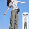 MJ STYLE休闲运动两件套女2026夏柔软亲肤抽褶凉感短袖T恤伞兵工装裤套装 实拍图