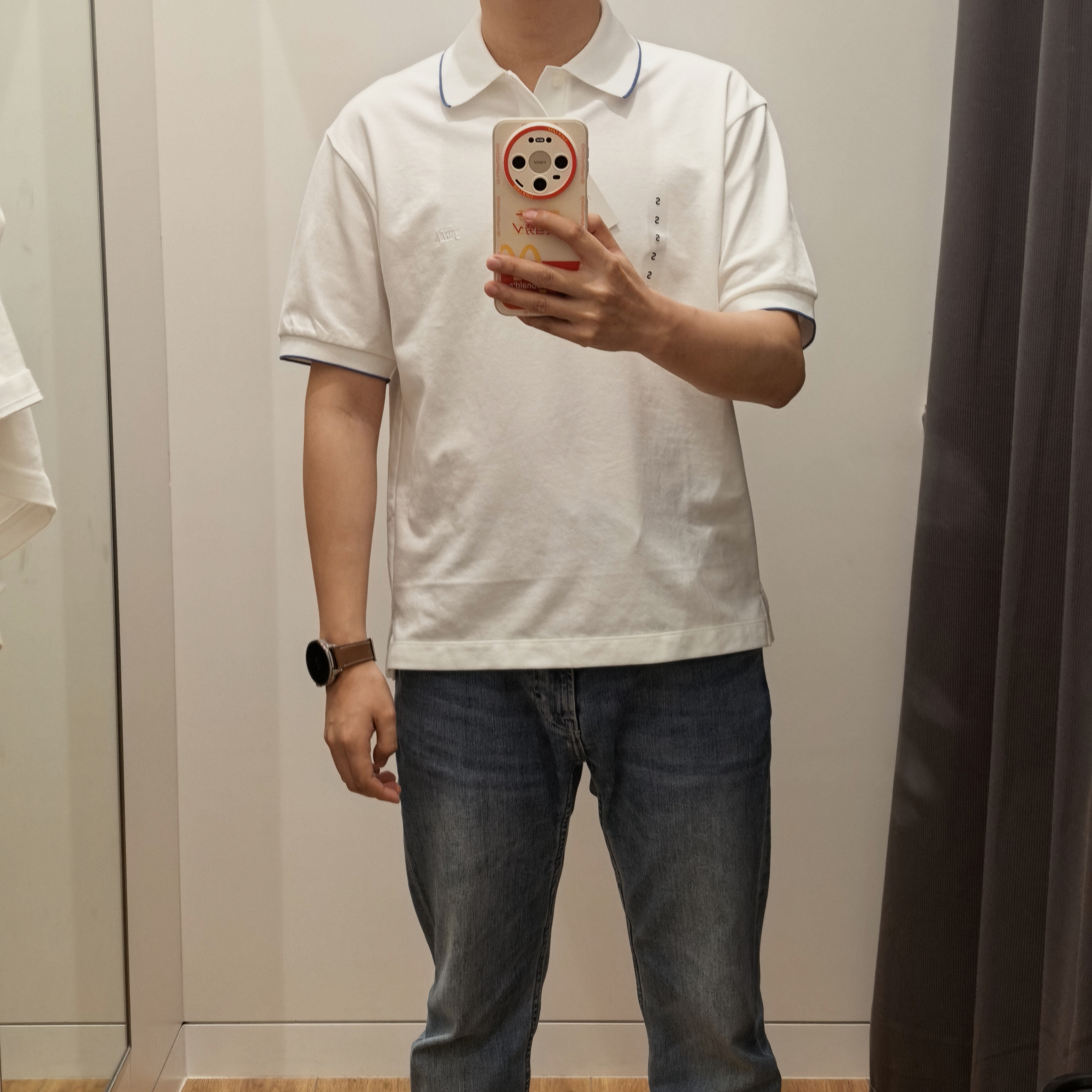 优衣库快干POLO衫/短袖/条纹饰边男装女装合作款/T恤485564 00 白色 XS 实拍图