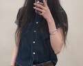 百图（betu）女装2026年春夏新款莱赛尔棉衬衫潮流高级感牛仔短袖上衣2603T46 深牛仔蓝 M 实拍图