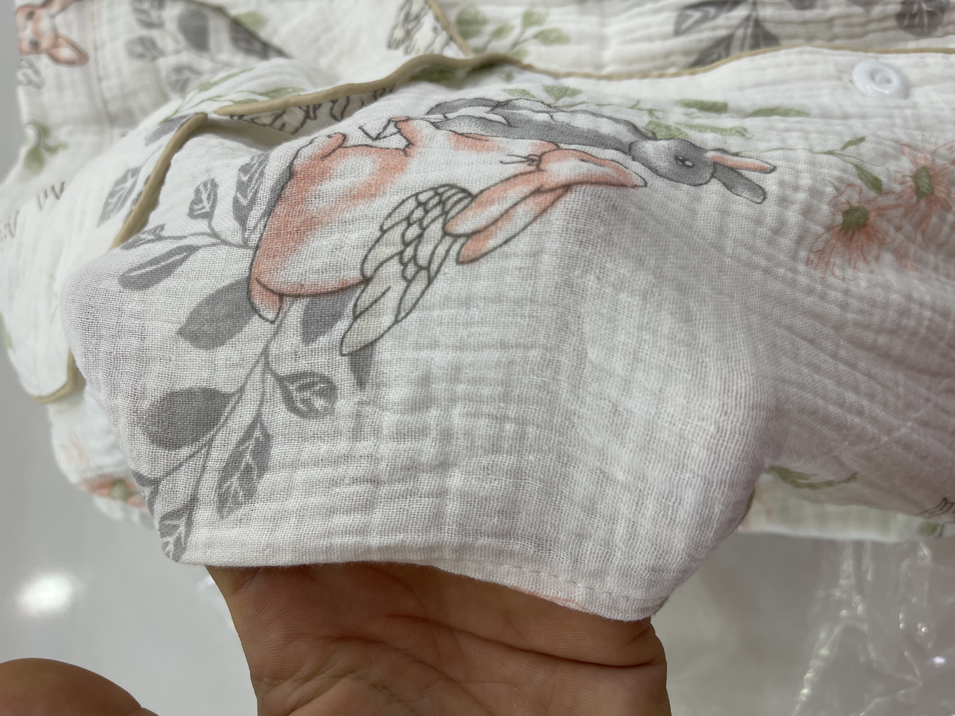 ROVO纯棉孕妇月子服睡衣产后哺乳100%纯棉开衫套装喂奶专用居家服 天使兔【带胸垫】 M（适合于95-120斤） 实拍图