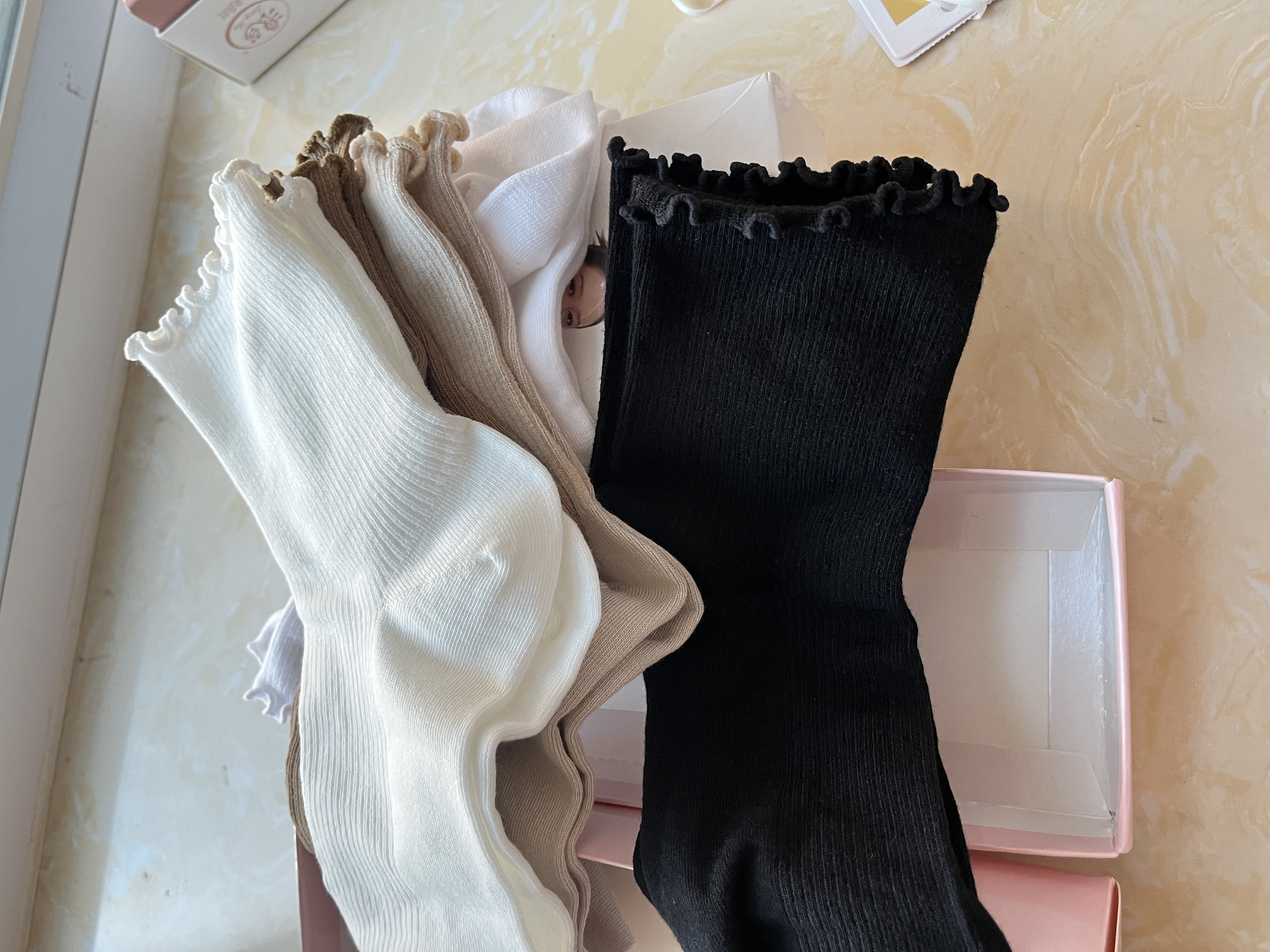 浪莎袜子女花边松口JK堆堆春秋中筒袜新疆棉木耳边白色宽松月子袜 实拍图