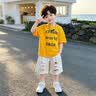 邻家米其童装男童套装夏装帅气短袖两件套新款儿童装宝宝男孩夏季小孩衣服 XT3183（T恤+裤子）-黄色 120 码/身高110-120cm（5-6岁） 实拍图