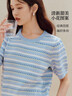 茵曼【秀场同款】索罗纳凉感条纹短袖女26夏针织衫上衣蓝色XL 实拍图