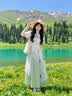 雪妃蓝琪（XUEFEILANQI）云南旅游穿搭森系绿色连衣裙夏季多巴胺波西米亚独特漂亮小裙子 杏色衬衫+绿色半裙有蕾丝（无腰绳） M 【建议95-110斤】 实拍图