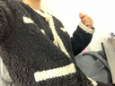 百图betu女装冬季新款短外套撞色边环保羊剪绒短外套女2311T73 黑色 S 实拍图