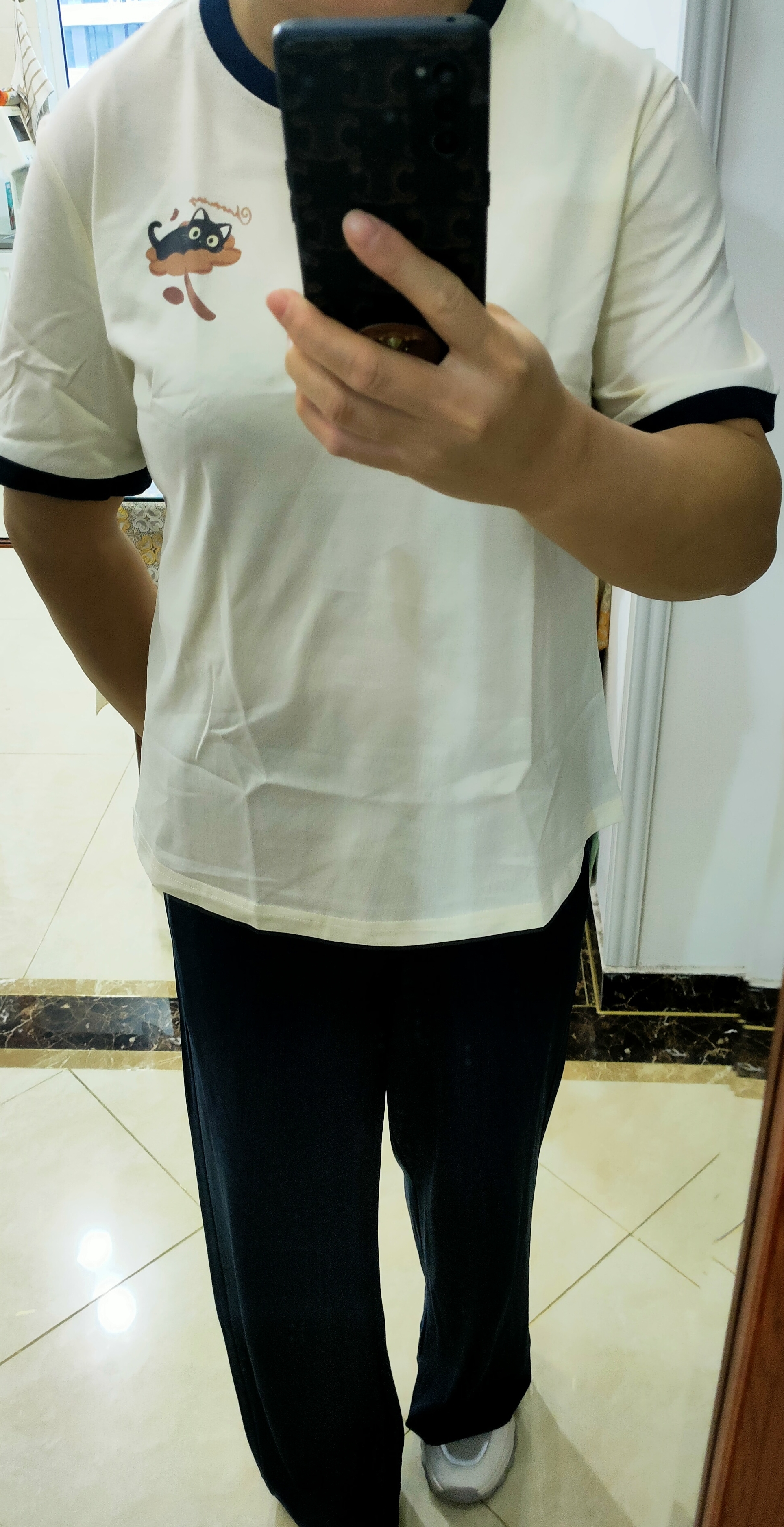 真维斯（Jeanswest）简约短袖女士夏季衣服2026新款纯棉百搭宽松半袖体恤女装显瘦t恤 米色 三种情绪_K L 实拍图