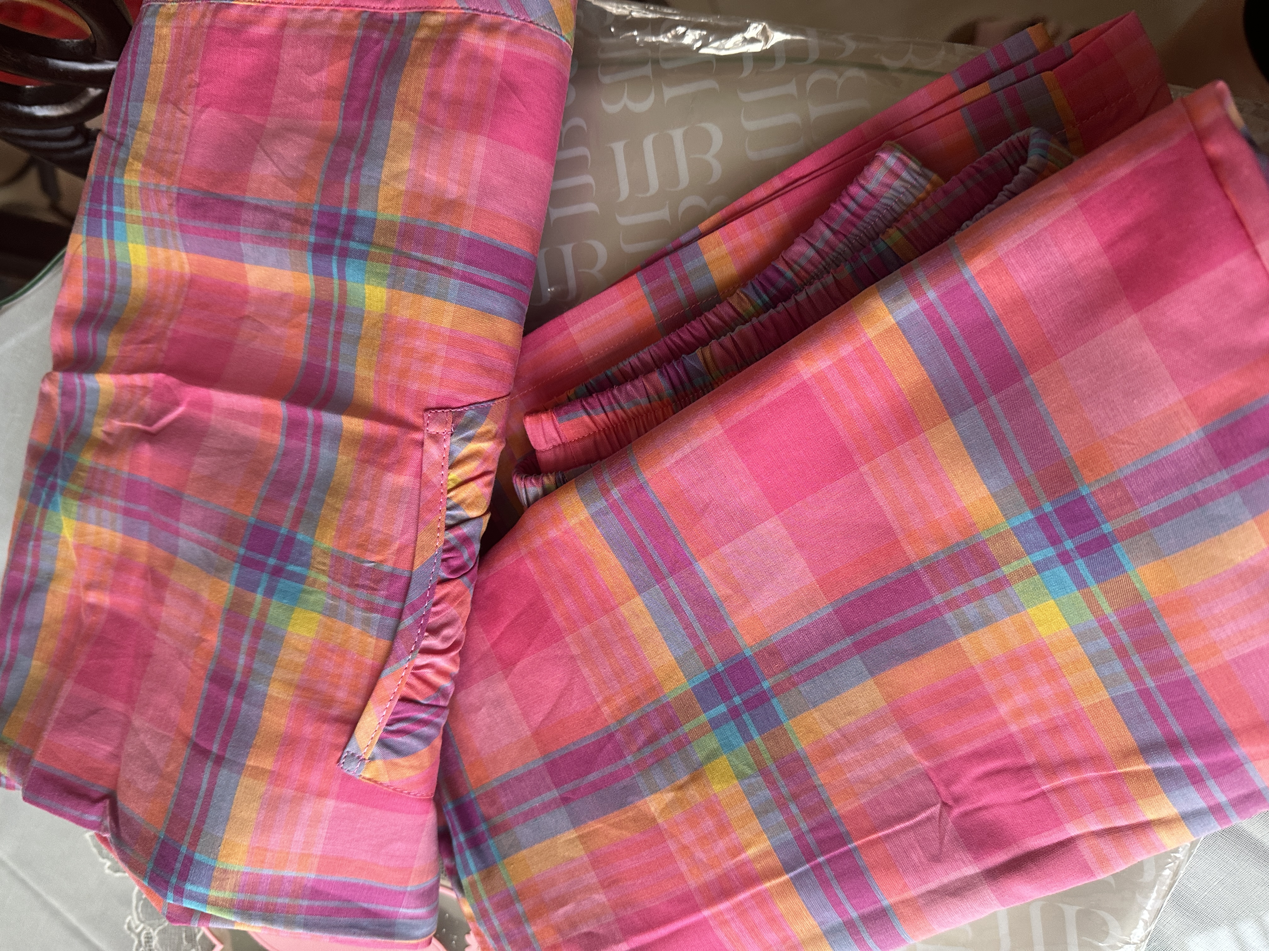 美标100%棉春秋七分袖纯棉格子睡衣女士家居服七夕送老婆 玫红 L  实拍图