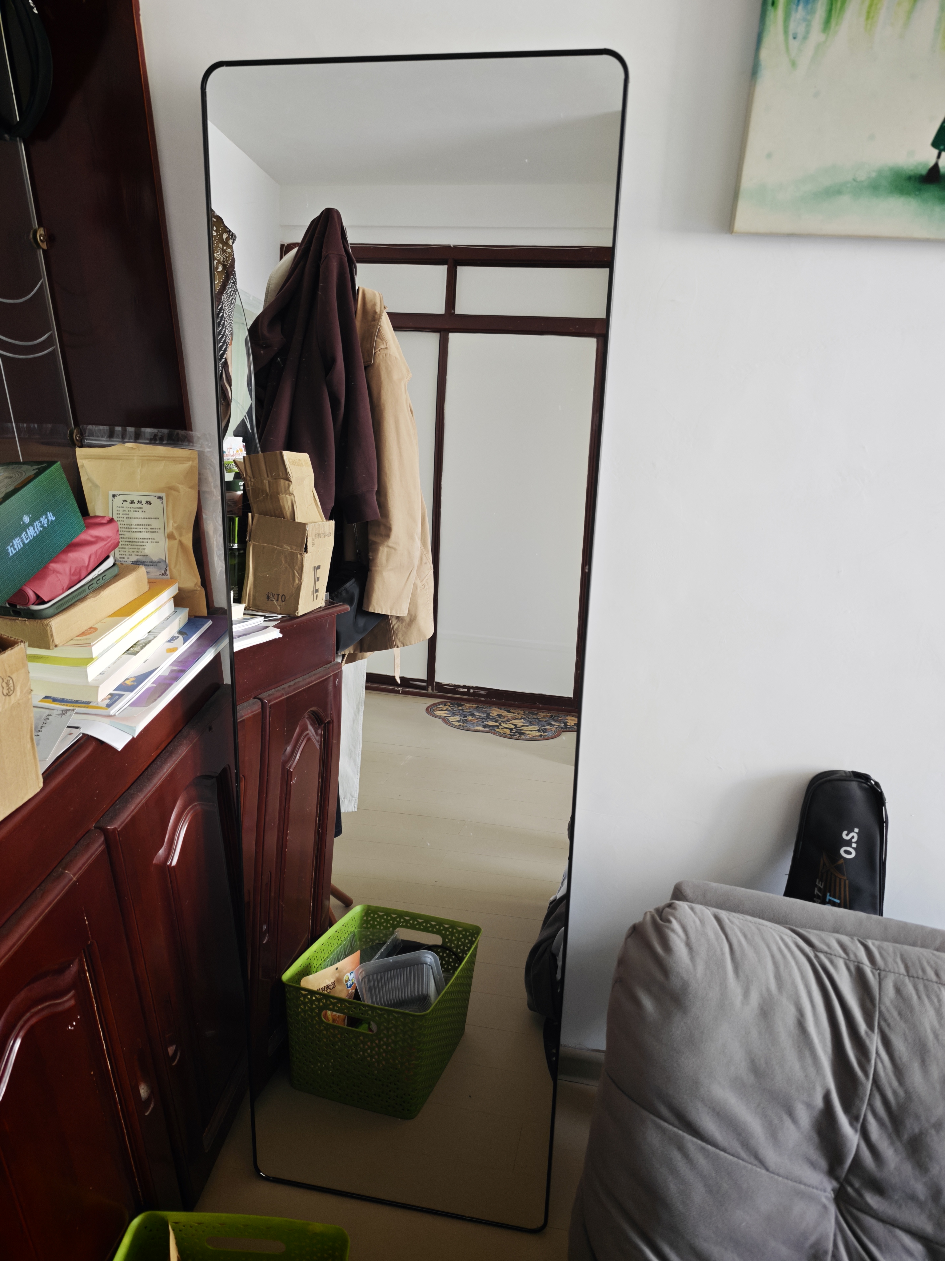 【京东物流】全身镜落地穿衣镜玻璃大镜子宿舍高清试衣镜挂墙服装 经典黑 160*50-摆挂两用-86%购买 实拍图