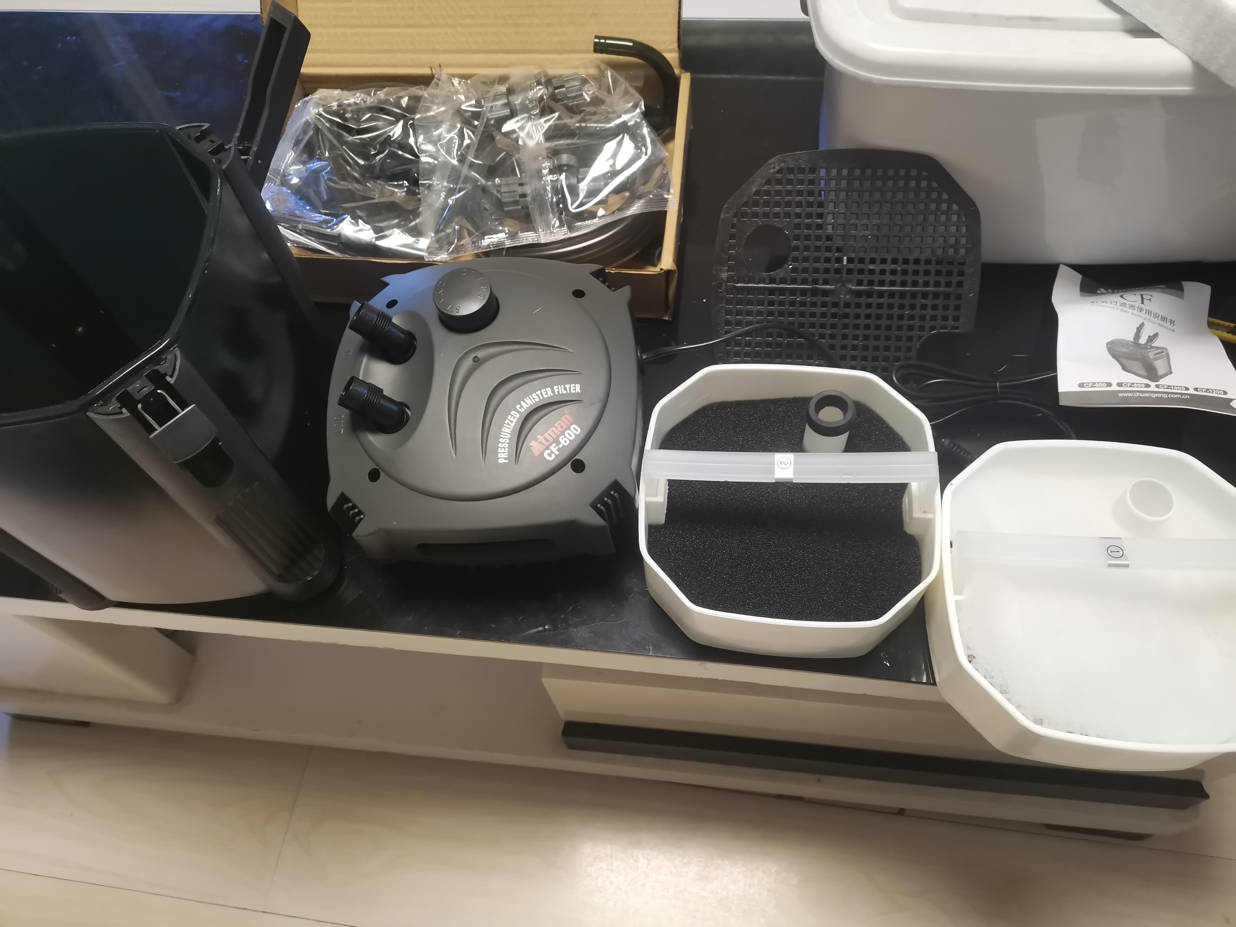 创星过滤桶鱼缸鱼池过滤器水循环水泵增氧三合一外置净化系统全套CF 【二层过滤CF-600】适40-60CM鱼缸 【单桶】基础配置（不含滤材） 实拍图