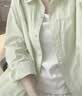 基础纯色纯棉衬衫通勤穿搭2026秋新款女薄款长袖衬衣外套 绿色 【优质版】 M 实拍图