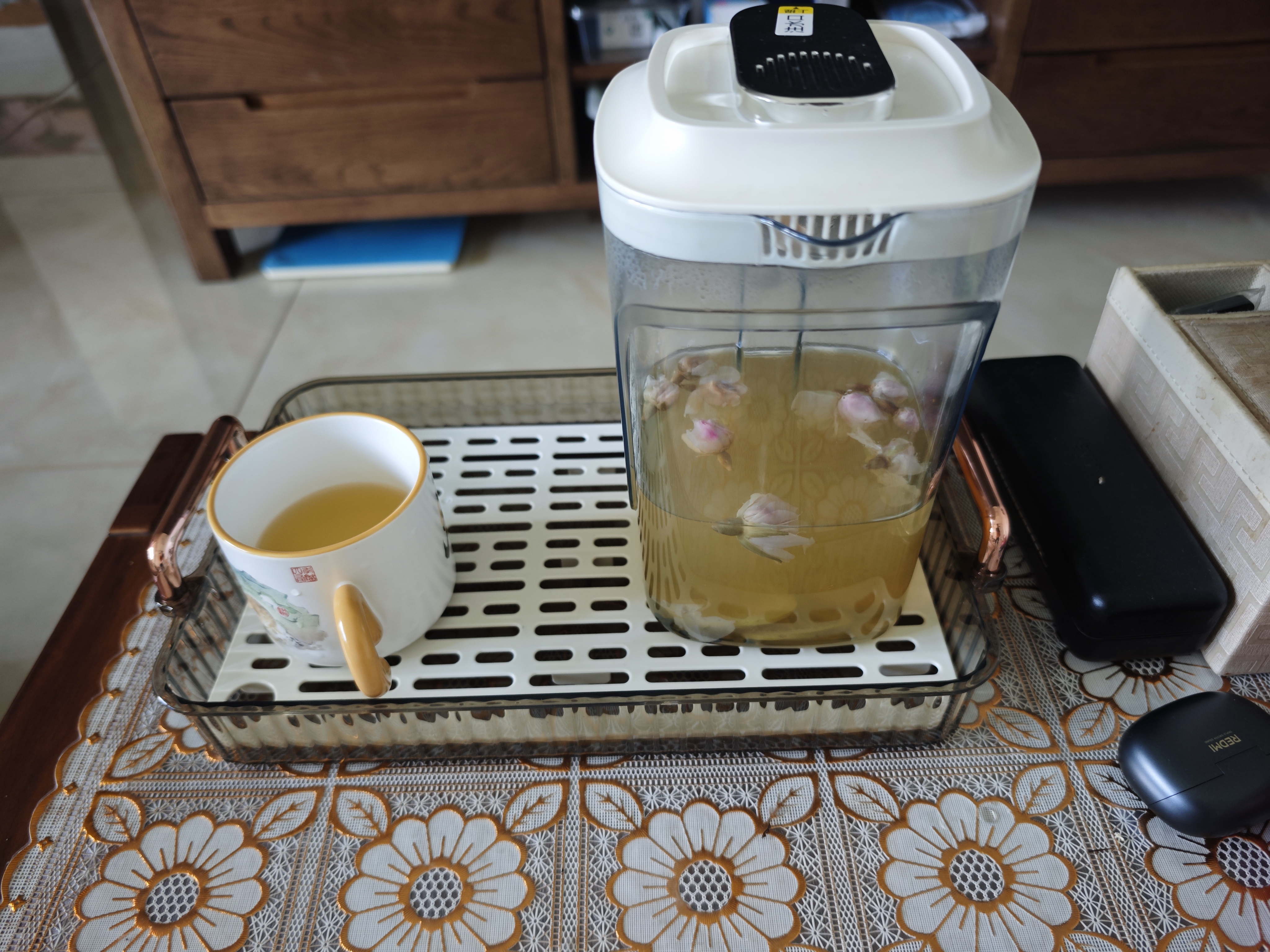 彩致（CAIZHI）茶盘托盘客厅双层沥水茶具茶几长方形茶具茶杯水果盘小号CZ6834 实拍图