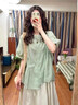 艾美琦美（AIMEIQIMEI）大码女装胖妹妹200斤夏季20265新款盐系连衣裙子女套装遮肚子显瘦 绿色衬衫+杏色半身裙 XL [建议120-140斤] 实拍图