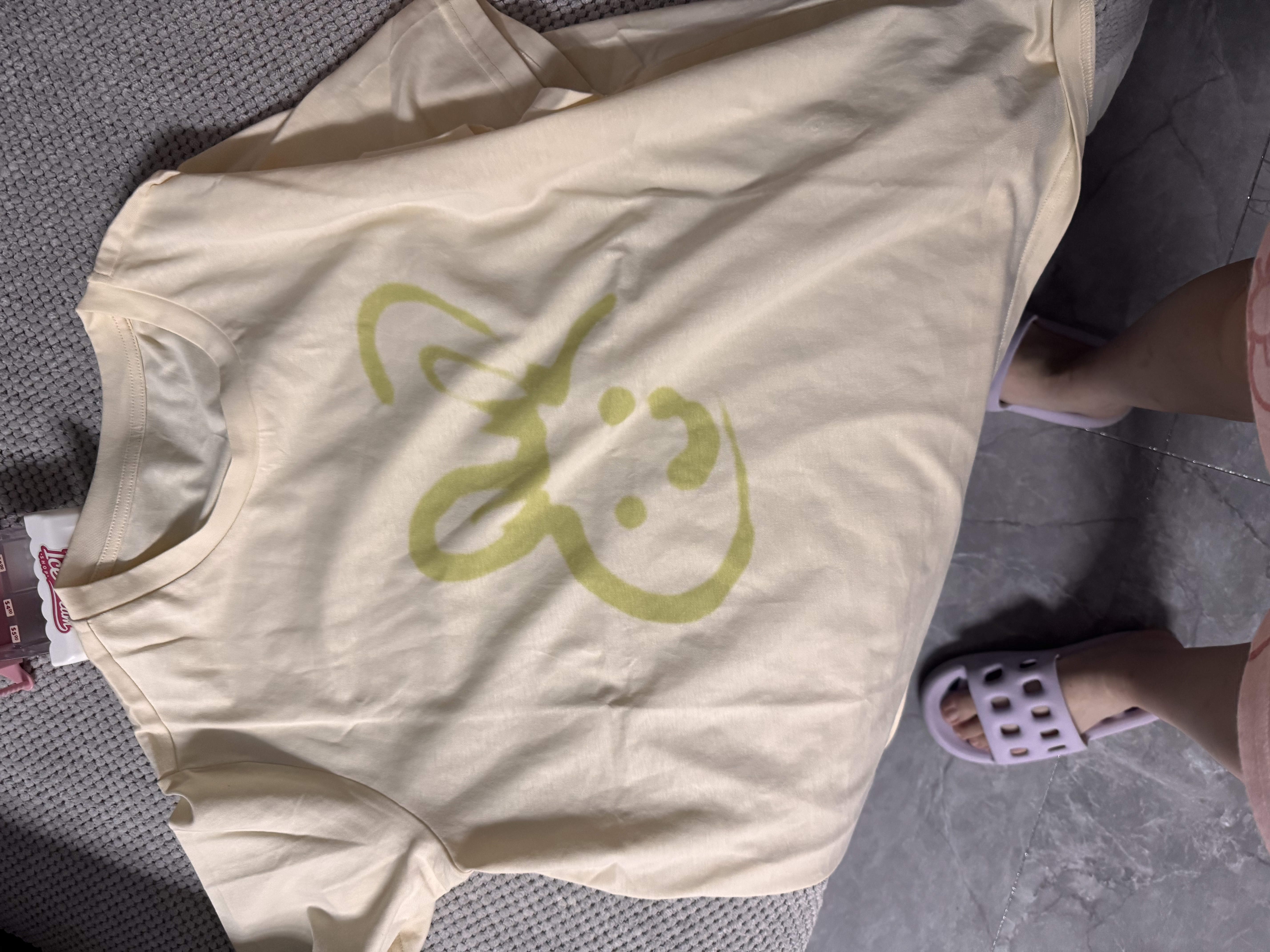 紫涵（ZIHAN）夏季米色T恤宽松纯棉短袖女打底衫内搭印花圆领上衣韩版甜美 米色 M 实拍图