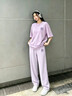 真维斯（Jeanswest）休闲时尚套装女款夏季薄款穿搭2026新款纯棉短袖冰丝阔腿裤两件套 上衣 香芋紫 毛绒小紫花_K+裤子 紫色 毛绒小紫花_K L 实拍图