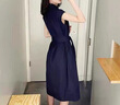 罗蒙（ROMON）女装衬衫连衣裙2025年新款收腰显瘦时尚名媛气质法式设计感小众裙 藏青色 M 100-110 实拍图