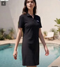 斐乐 斐乐官方女子针织连衣裙时尚修身POLO领短袖裙子 正黑色-BK M (165) 84A 实拍图