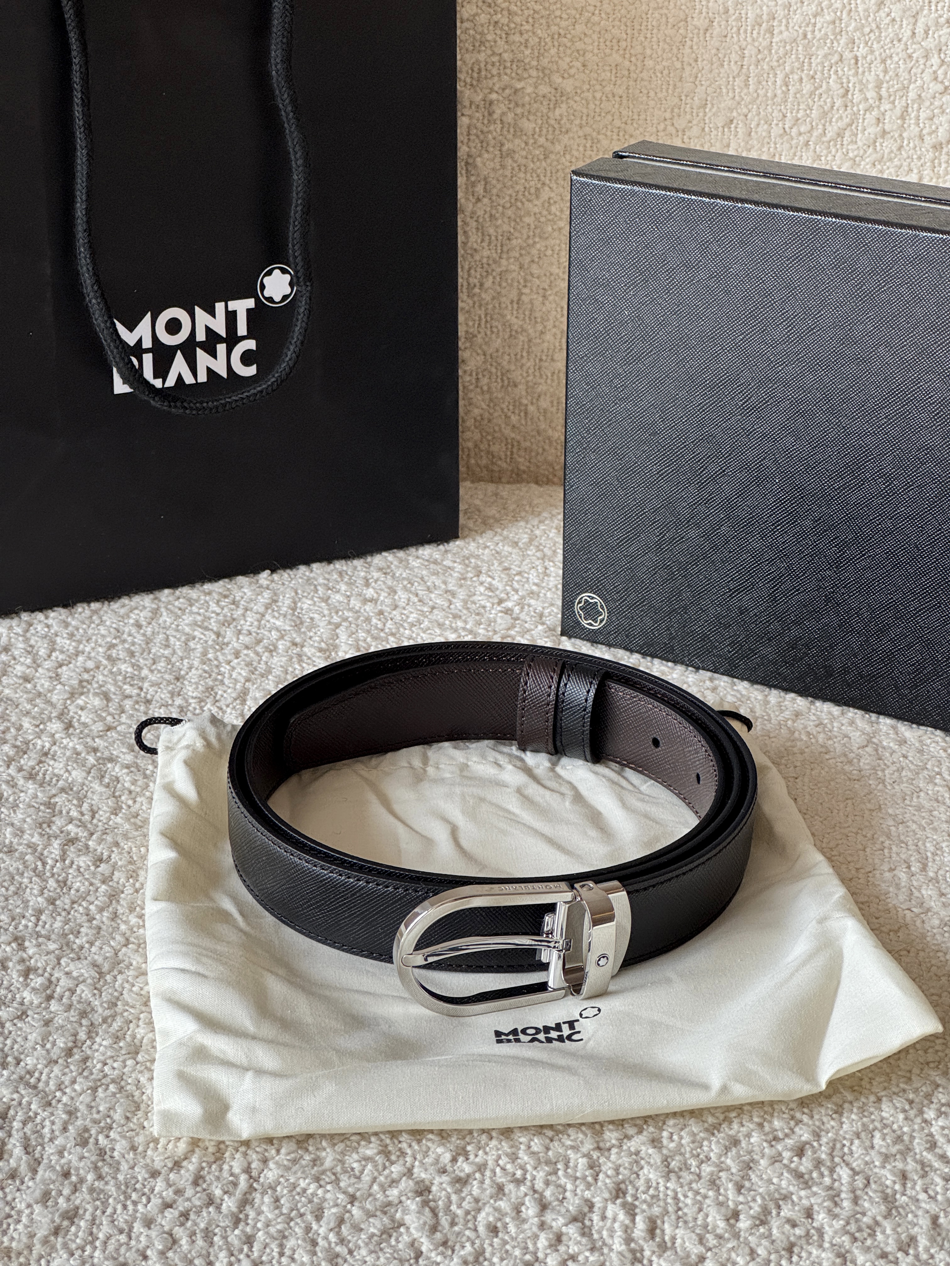 万宝龙（MONTBLANC）男士针扣黑/棕色双面腰带皮带120x3cm 113834/222139【礼物】 实拍图