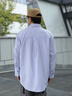 NEW OR MODE长袖衬衫男士宽松竖条纹休闲上衣外套潮牌cityboy港风日系衬衣男 浅蓝色 XL (建议135-155斤) 实拍图