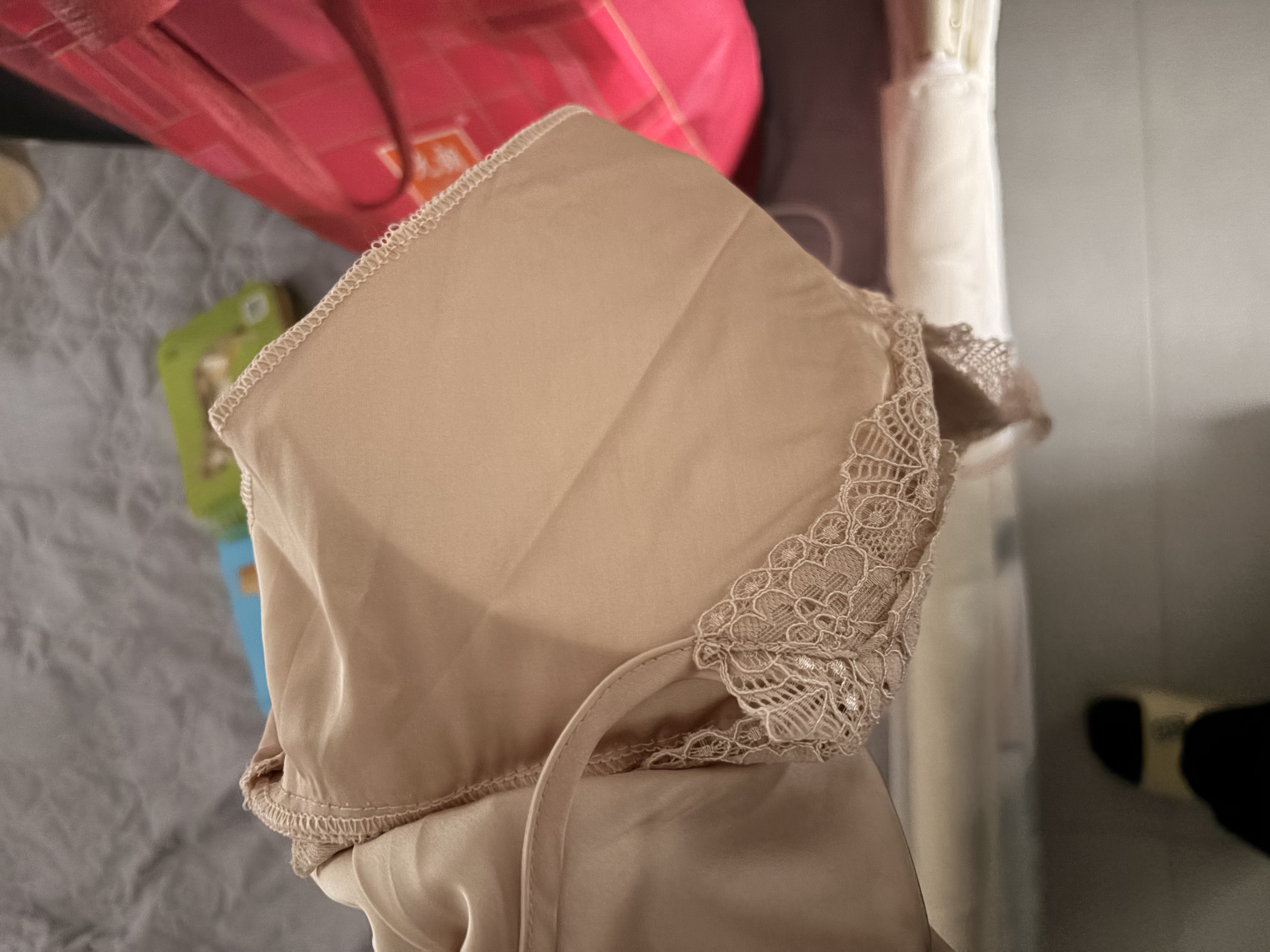 猫人睡裙女夏季带胸垫性感仿真丝吊带裙诱惑蕾丝家居服卡其2XL 实拍图