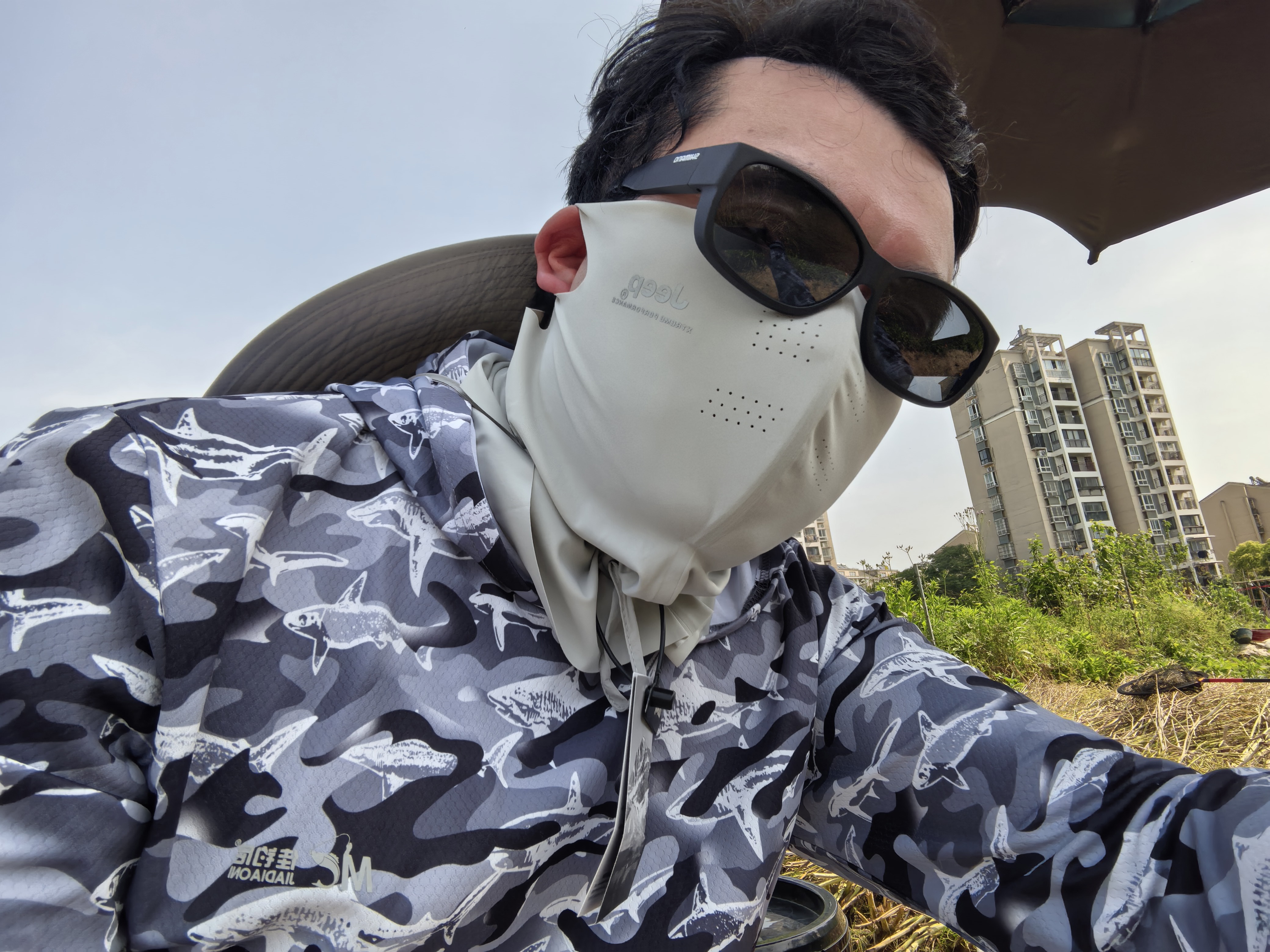 JEEP帽子男士夏季渔夫帽遮阳帽男户外登山帽钓鱼防晒帽太阳帽防紫外线 浅灰色两件套【帽子+面罩】 均码 【可旋钮调节帽围】 实拍图