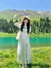 雪妃蓝琪（XUEFEILANQI）云南旅游穿搭森系绿色连衣裙夏季多巴胺波西米亚独特漂亮小裙子 杏色衬衫+绿色半裙有蕾丝（无腰绳） M 【建议95-110斤】 实拍图