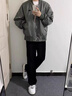 浪莎欧棉绒阔腿裤女加绒加厚高腰窄版显瘦直筒休闲裤宽松垂感拖地裤子  深灰春秋-常规 L 建议111-125斤 实拍图
