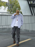 NEW OR MODE长袖衬衫男士宽松竖条纹休闲上衣外套潮牌cityboy港风日系衬衣男 浅蓝色 XL (建议135-155斤) 实拍图