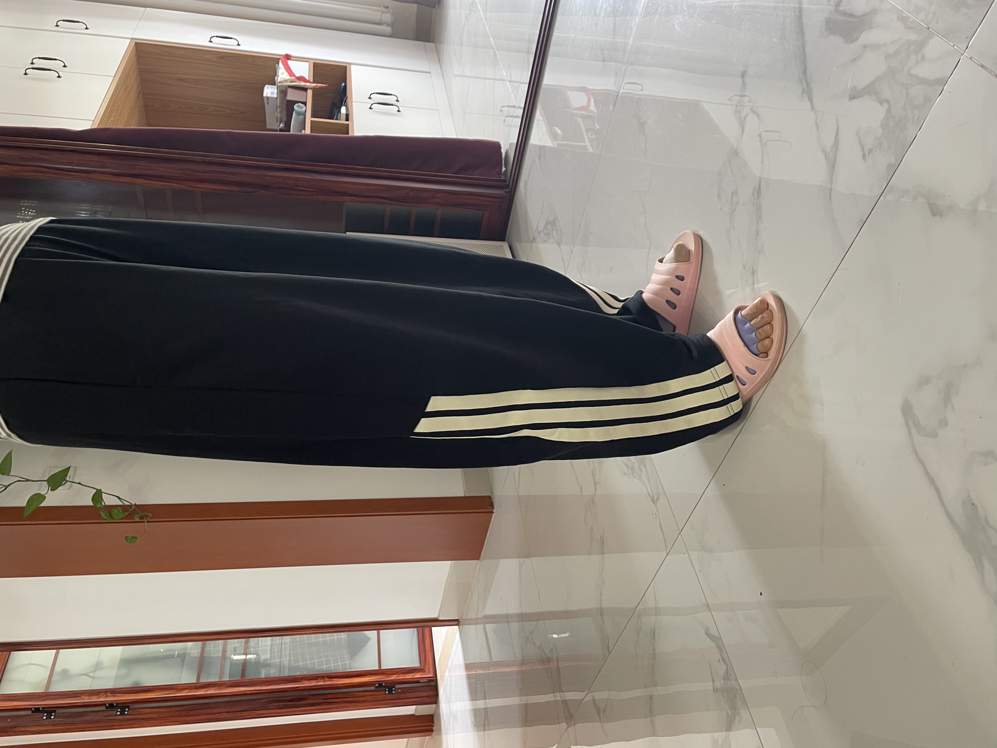 阿迪达斯（adidas）运动裤女宽松阔腿棉质休闲舒适百搭毛圈布香蕉裤 黑 L 实拍图