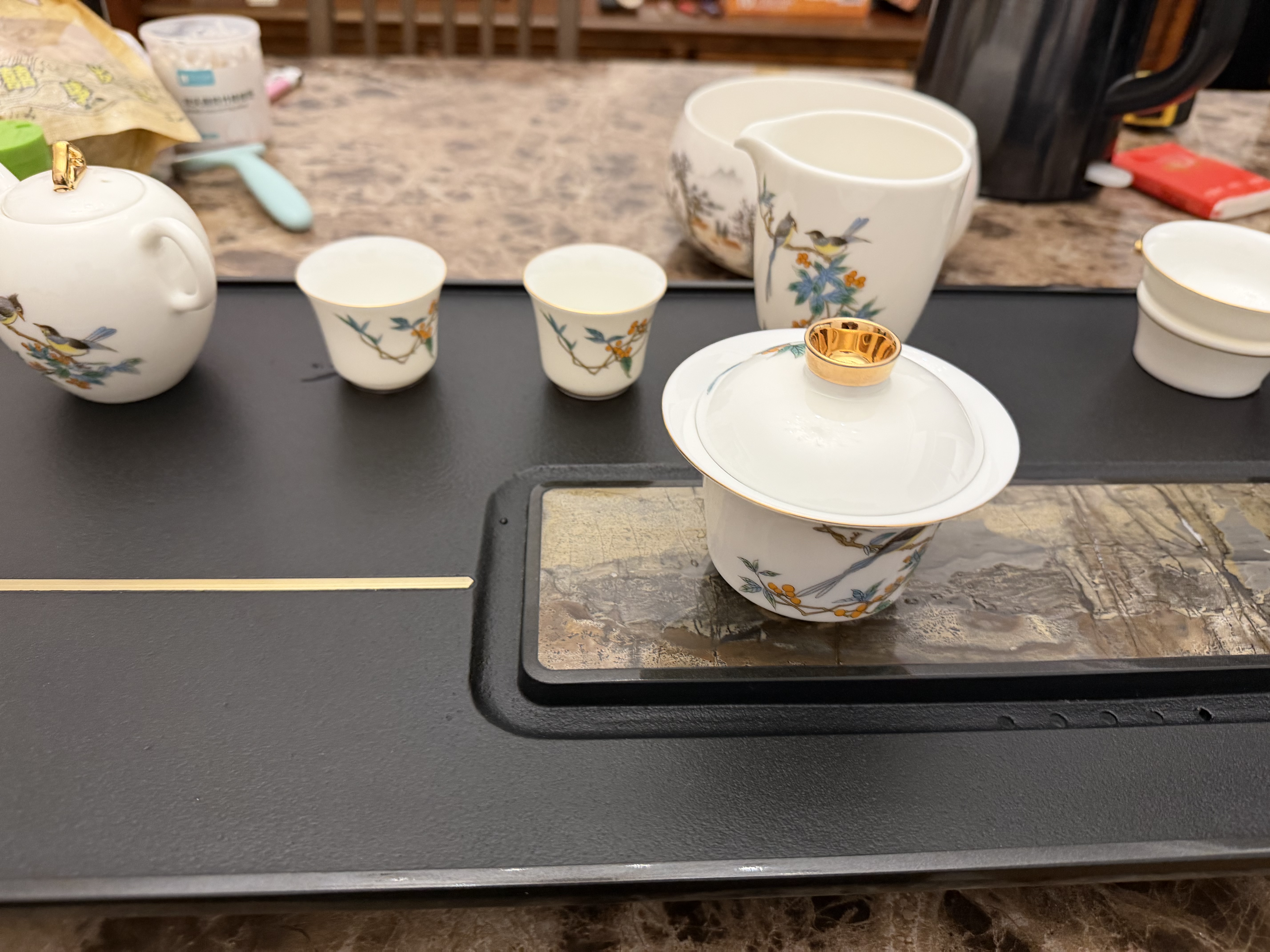 金镶玉陶瓷功夫茶具整套装羊脂玉瓷泡茶壶国潮高档礼盒 雀上枝头 实拍图