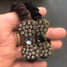 BARY REEF大肠发圈头绳女士水晶满钻小皮筋扎头发复古时尚法式蝴蝶结皮套 黑色+深咖色（主图上2根） 实拍图
