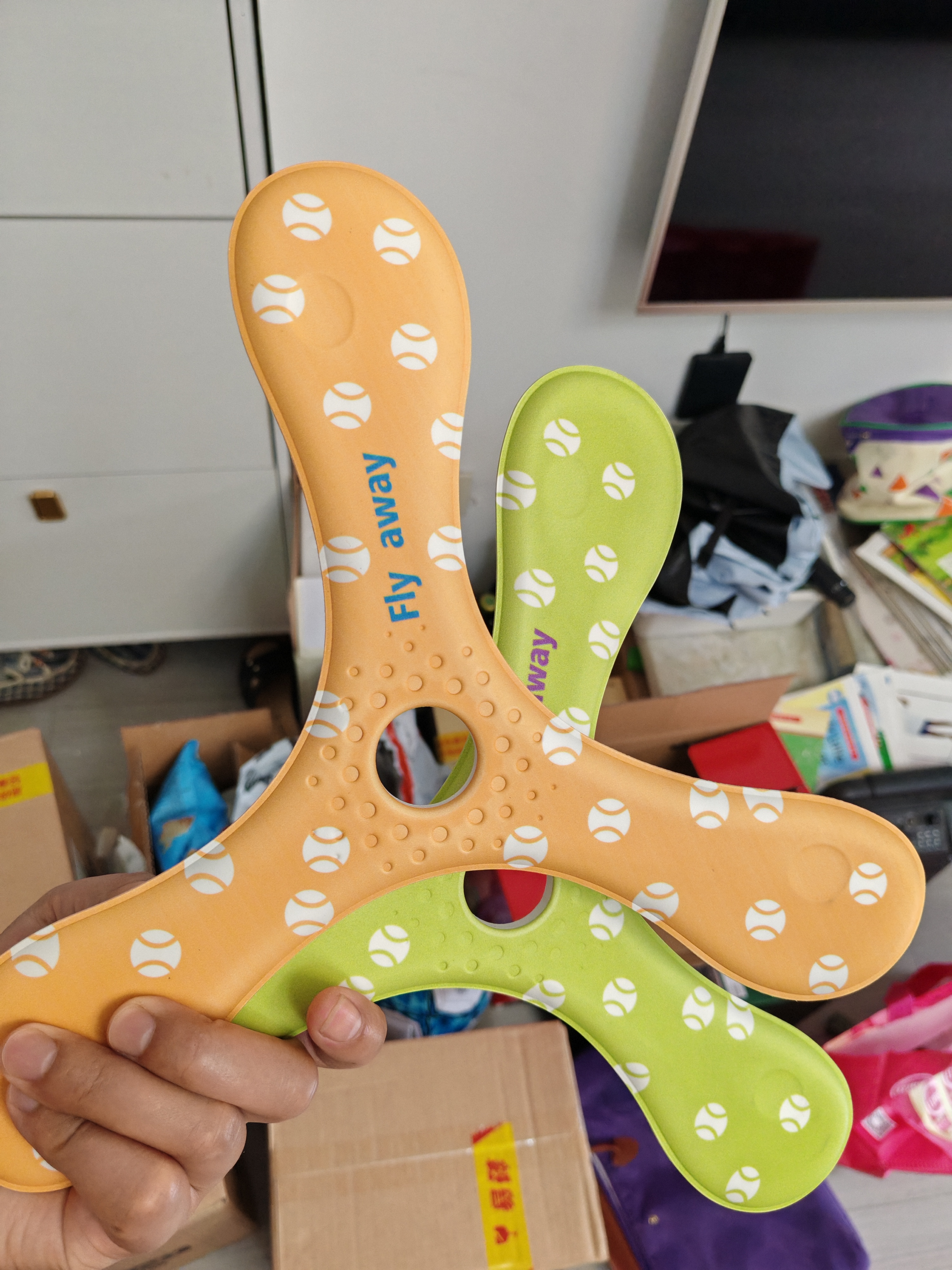 健田（JIANTIAN）三叶回旋镖儿童飞盘手抛可回旋飞去来不伤人户外运动玩具2支装 实拍图