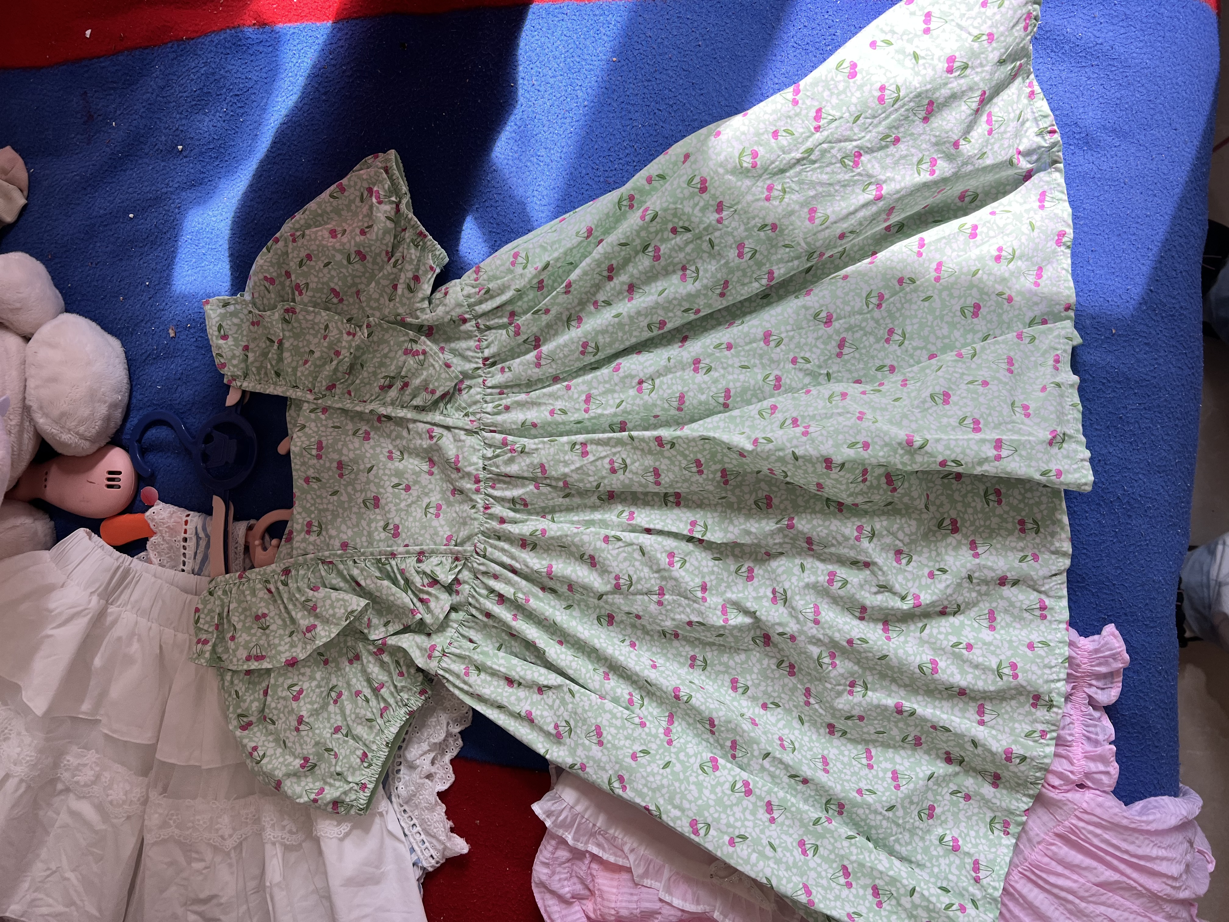 巴拉巴拉女童连衣裙夏装儿童裙子纯棉泡泡袖公主裙甜美碎花裙 绿色调00444 100 cm 实拍图