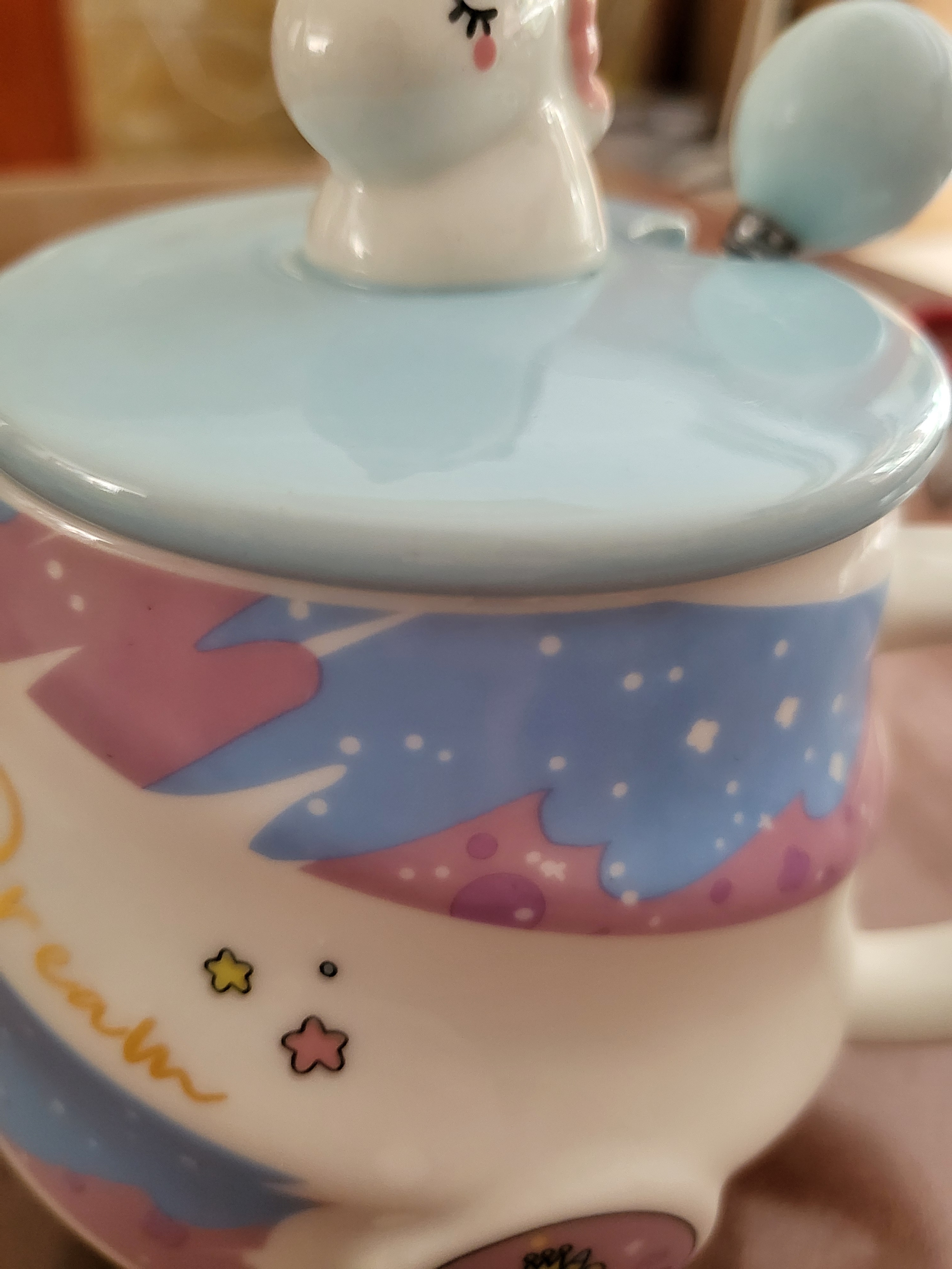 品喻（PINYU）杯子马克杯咖啡杯陶瓷水杯家用大容量带盖勺冲泡杯蓝独角兽400ml 实拍图