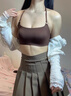 KJ挂脖美背内衣女新款小胸聚拢防走光性感黑色细肩带抹胸露背文胸罩 黑色单件 XL =85/38AB 【舒适聚拢0.5cm】 实拍图