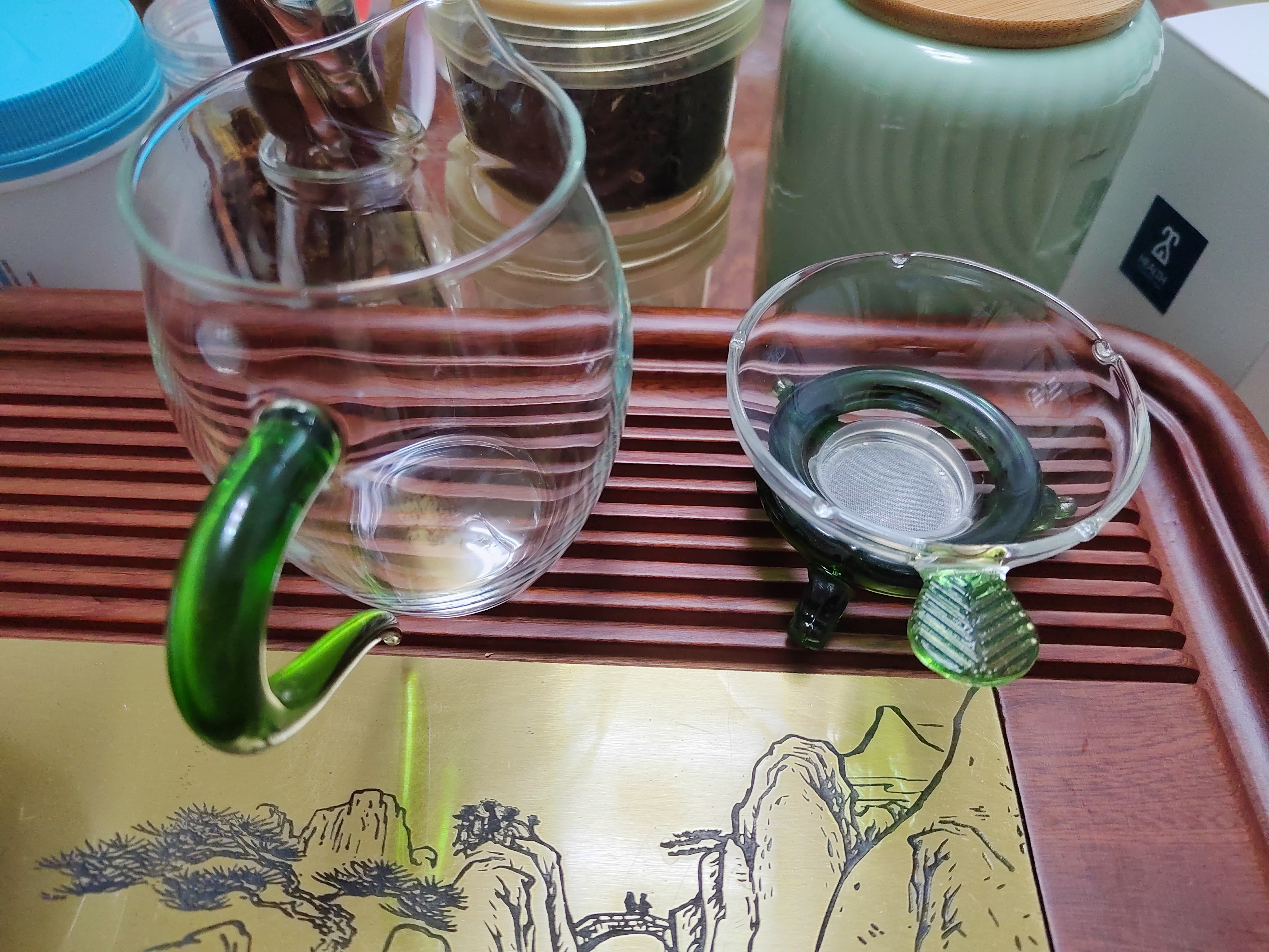 高茗日式公道杯玻璃茶具分茶器带茶漏一体泡茶杯高端公杯茶海茶漏套装 绿把公杯+茶漏400ml 实拍图