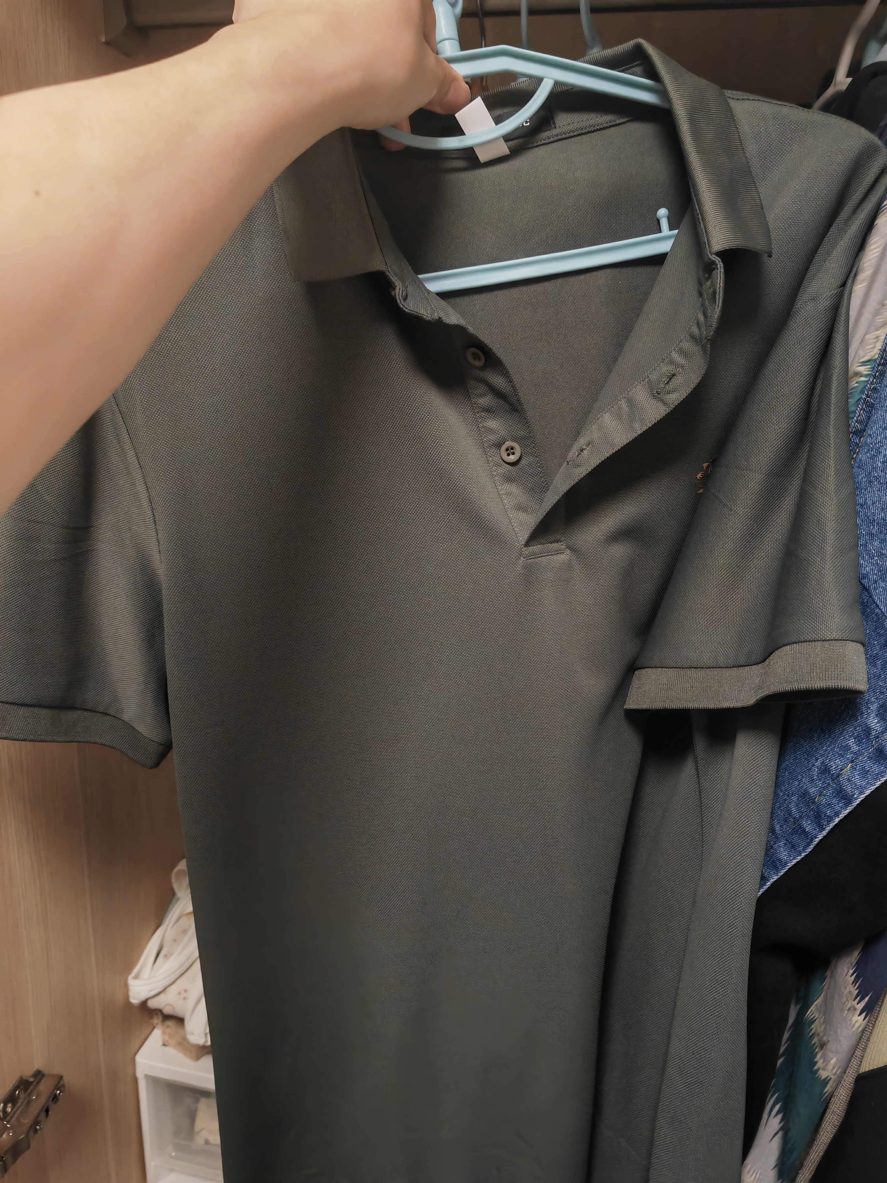 真维斯（Jeanswest）凉感polo衫男士宽松翻领短袖T恤男装夏季休闲衬衫领半袖透气上衣 卡其 小莲花_K 2XL 实拍图