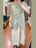 艾美琦美（AIMEIQIMEI）大码女装胖妹妹200斤夏季20265新款盐系连衣裙子女套装遮肚子显瘦 绿色衬衫+杏色半身裙 XL [建议120-140斤] 实拍图