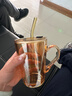 家用高颜值玻璃杯ins简约带盖吸管杯大容量把手果饮杯 琥珀色把手吸管杯 450ml 1只 实拍图