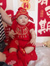 DUTRIEUX婴儿衣服满月周岁礼服男宝宝女抓周春夏季百天生日宴连体衣新生儿 短袖套装【状元帽+福袜】 73 【15-17斤】百天穿 实拍图