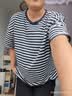 德玛纳【裸感体验】夏季撞色圆领条纹打底衫落肩宽松小个子气质女式t恤 实拍图