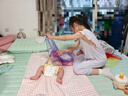 良良（liangliang）婴儿凉席苎麻a类母婴级可机洗新生儿宝宝幼儿园凉席专用午睡床垫 【持久凉】天丝苎麻-格野粉 130*70cm 实拍图