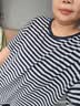 德玛纳【裸感体验】夏季撞色圆领条纹打底衫落肩宽松小个子气质女式t恤 实拍图