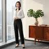 皮尔卡丹妈妈冰丝裤子女2026春秋冬加绒直筒高腰大码中老年女裤弹力松紧腰 黑色夏款九分裤 28 码/腰围2尺1/体重95-105斤 实拍图