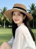 型麦法式平顶草帽女款大头围沙滩度假礼帽大码编织帽送礼 米色米丝带 实拍图